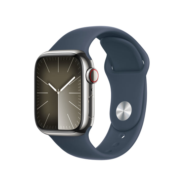 Apple Watch Series 9 GPS + Cellular Cassa 41mm in Acciaio inossidabile con Cinturino Sport Blu Tempesta - M/L - EUROBABYLON  #