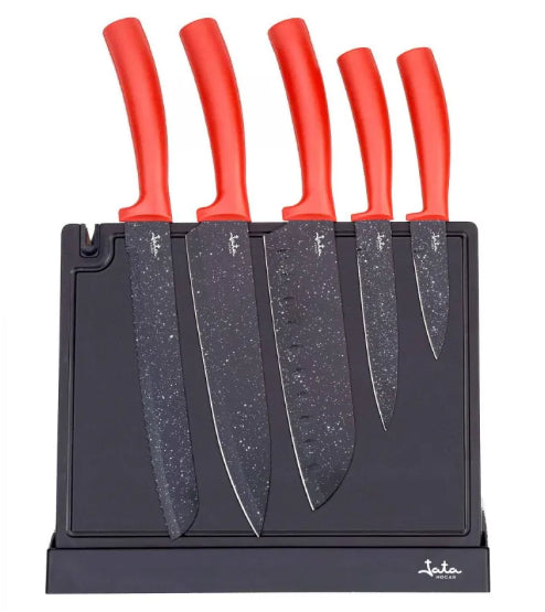 JATA SET OF 5 KNIVES AND KNIFE BOARD RED/BLACK HACC4502
