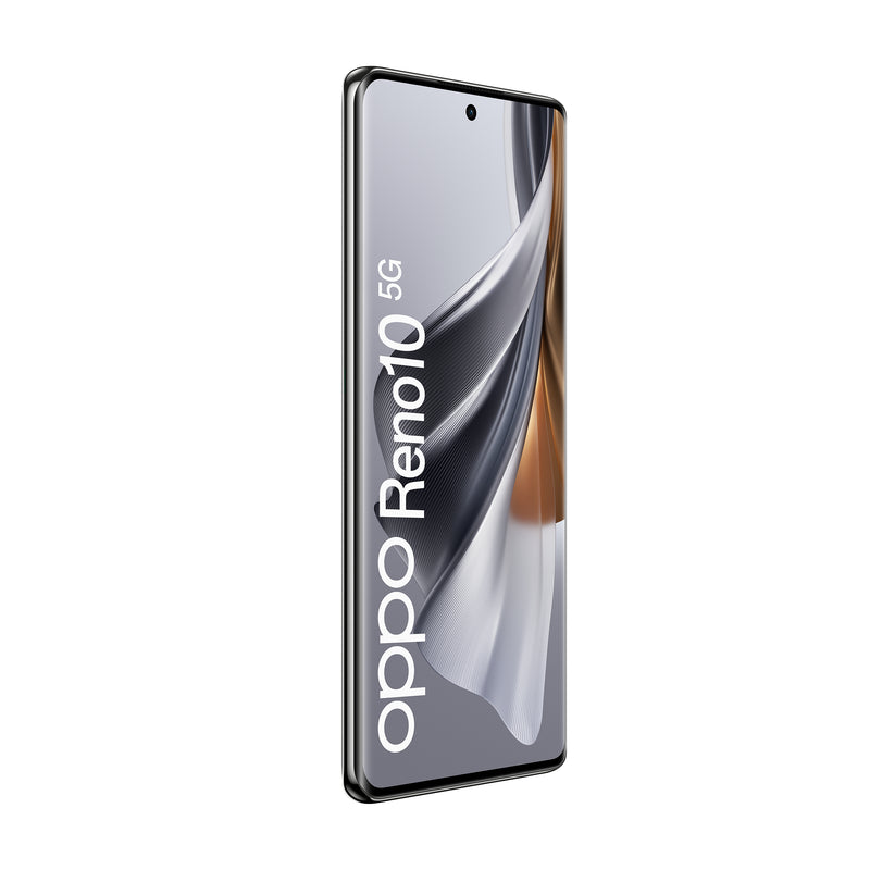 OPPO Reno RENO10 Smartphone 5G, AI Tripla fotocamera 64+32+8MP, Selfie 32MP, Display 6.7" 120HZ AMOLED, 5000 mAh, RAM 8GB (Esp. fino 16GB) + ROM 256GB, [Versione Italia], Colore Silvery Grey