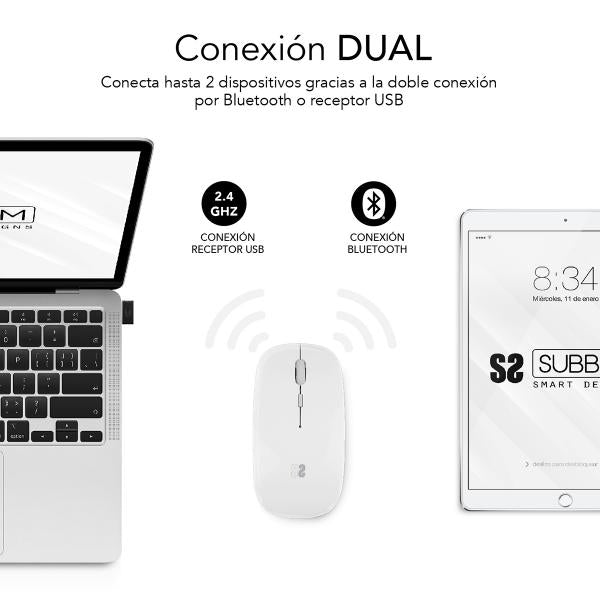 SUBBLIM SUBMO-DFLAT21 mouse Ambidestro RF Wireless + Bluetooth + USB Type-A Ottico 1600 DPI