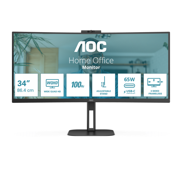 AOC V5 CU34V5C/BK LED display 86,4 cm (34") 3440 x 1440 Pixel Wide Quad HD Nero - EUROBABYLON