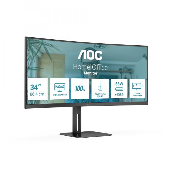 AOC V5 CU34V5C/BK LED display 86,4 cm (34") 3440 x 1440 Pixel Wide Quad HD Nero - EUROBABYLON