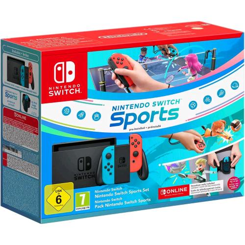 Nintendo Switch con Joy-Con Rosso Neon e Blu Neon + Switch Sports + fascia per la gamba + Tre mesi di Switch Online - EUROBABYLON  #