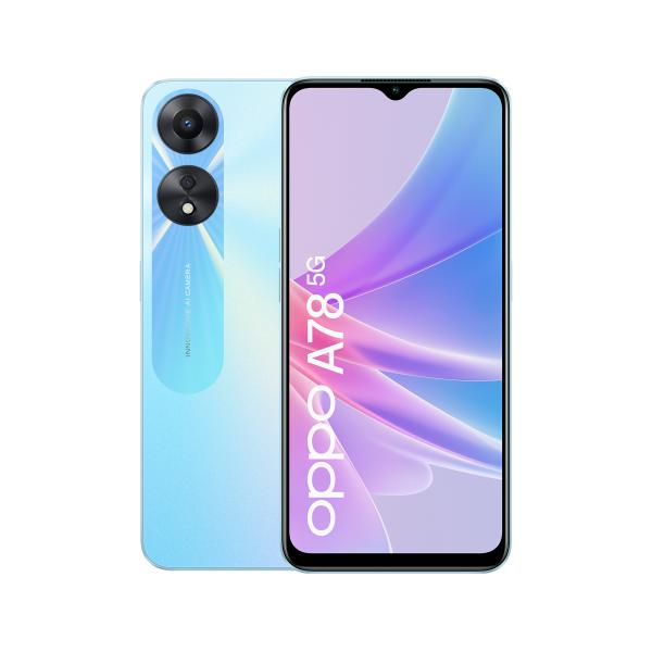 OPPO A78 5G Smartphone, AI Doppia fotocamera 50+2MP, Selfie 8GB, Display 6.56 90HZ LCD, 5000mAh, RAM 4 (Esp 8GB/10GB/12GB) + ROM 128GB (esp1TB), IPX4, [Versione Italia], Glowing Blue