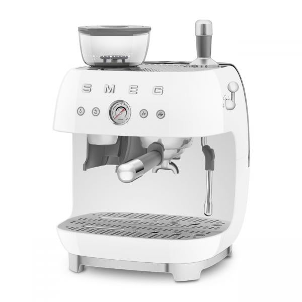 Smeg Macchina da Caffè Espresso Manuale con macinacaffè integrato 50's Style  Bianco LUCIDO  EGF03WHEU