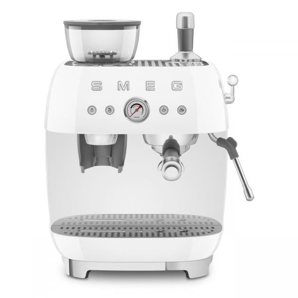 Smeg Macchina da Caffè Espresso Manuale con macinacaffè integrato 50's Style  Bianco LUCIDO  EGF03WHEU