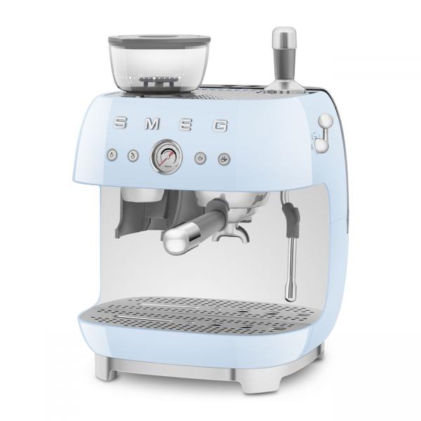 Smeg Macchina da Caffè Espresso Manuale con macinacaffè integrato 50's Style  Azzurro LUCIDO  EGF03PBEU