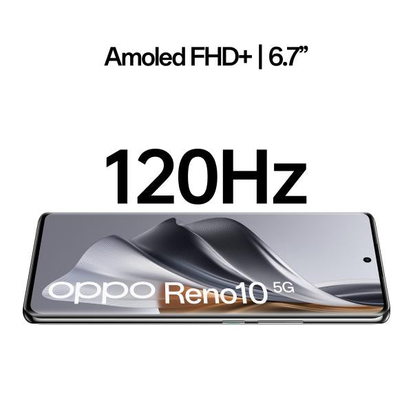 OPPO Reno RENO10 Smartphone 5G, AI Tripla fotocamera 64+32+8MP, Selfie 32MP, Display 6.7" 120HZ AMOLED, 5000 mAh, RAM 8GB (Esp. fino 16GB) + ROM 256GB, [Versione Italia], Colore Silvery Grey