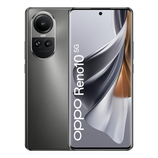 OPPO Reno RENO10 Smartphone 5G, AI Tripla fotocamera 64+32+8MP, Selfie 32MP, Display 6.7" 120HZ AMOLED, 5000 mAh, RAM 8GB (Esp. fino 16GB) + ROM 256GB, [Versione Italia], Colore Silvery Grey