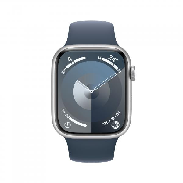 Apple Watch Series 9 GPS Cassa 45mm in Alluminio Argento con Cinturino Sport Blu Tempesta - M/L - EUROBABYLON