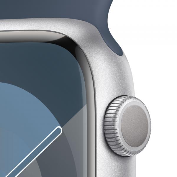 Apple Watch Series 9 GPS Cassa 45mm in Alluminio Argento con Cinturino Sport Blu Tempesta - M/L - EUROBABYLON