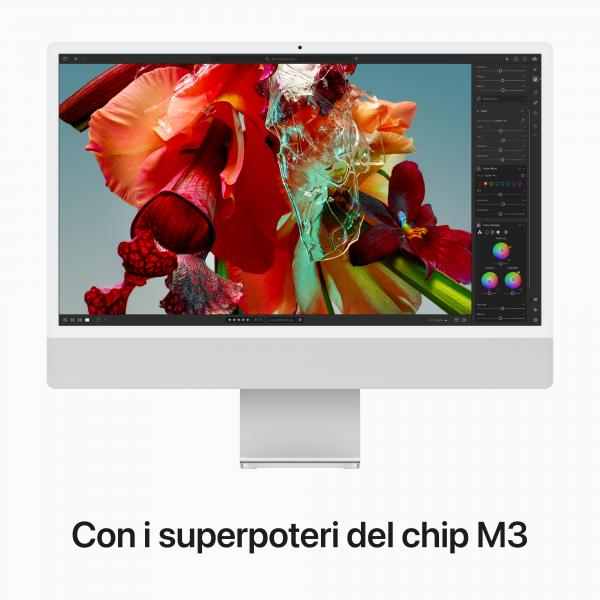 Apple iMac con Retina 24'' Display 4.5K M3 chip con 8-core CPU e 8-core GPU, 256GB SSD - Argento - EUROBABYLON