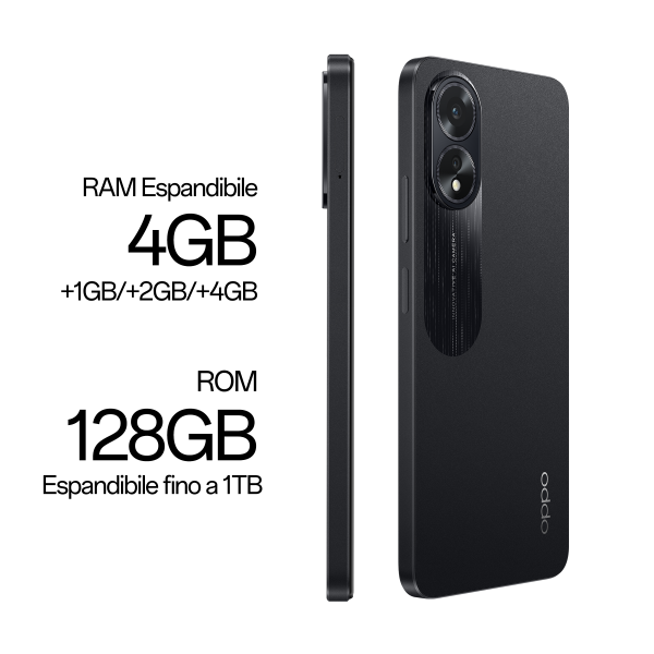 OPPO A18 4G Smartphone, AI Doppia fotocamera 8+2MP, Selfie 5MP, Display 6.56 90HZ LCD HD+, 5000mAh, RAM 8 GB (4+4) + ROM 128GB, IP54, [Versione Italia],Glowing Black - EUROBABYLON