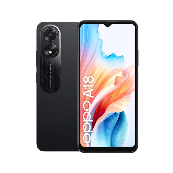 OPPO A18 4G Smartphone, AI Doppia fotocamera 8+2MP, Selfie 5MP, Display 6.56 90HZ LCD HD+, 5000mAh, RAM 8 GB (4+4) + ROM 128GB, IP54, [Versione Italia],Glowing Black - EUROBABYLON