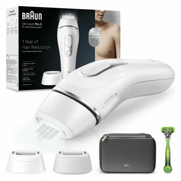 Braun Silk-expert Pro Epilatore Luce Pulsata Silkexpert Pro 5, Epilazione A Casa Tua, Con Custodia, Rasoio Uomo Gillette, 2 Testine, PL5145 - EUROBABYLON