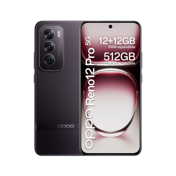 OPPO Reno12 Pro 5G AI Smartphone, Tripla fotocamera 50+50+8MP, Selfie 50MP, Display 6.7 120HZ AMOLED FHD+, 5000mAh, RAM 24 GB (12+12) + ROM 512GB, [Versione Italia], Nebula Black