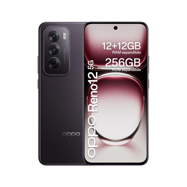 OPPO Reno12 5G AI Smartphone, Tripla fotocamera 50+8+2MP, Selfie 32MP, Display 6.7 120HZ AMOLED FHD+, 5000mAh, RAM 24 GB (12+12) + ROM 256GB, [Versione Italia], Black Brown - EUROBABYLON