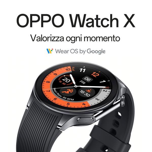 OPPO Watch X, Display AMOLED da 1.43, Bluetooth 5.0 BLE, GPS, NFC, WearOS 4, Doppio processore Qualcomm, Android, Ricarica Rapida 0-100% 60min, 100 ore di Autonomia, ROM 32GB [Versione italiana], Platinum Black