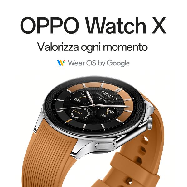 OPPO Watch X, Display AMOLED da 1.43, Bluetooth 5.0 BLE, GPS, NFC, WearOS 4, Doppio processore Qualcomm, Android, Ricarica Rapida 0-100% 60min, 100 ore di Autonomia, ROM 32GB [Versione italiana], Mars Brown