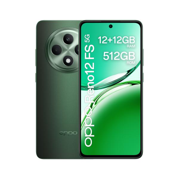 OPPO Reno12 FS 5G AI Smartphone, Tripla fotocamera 50+8+2MP, Selfie 32MP, Display 6.67 120HZ AMOLED FHD+, 5000mAh, RAM 24 GB (12+12) + ROM 512GB, [Versione Italia], Olive Green