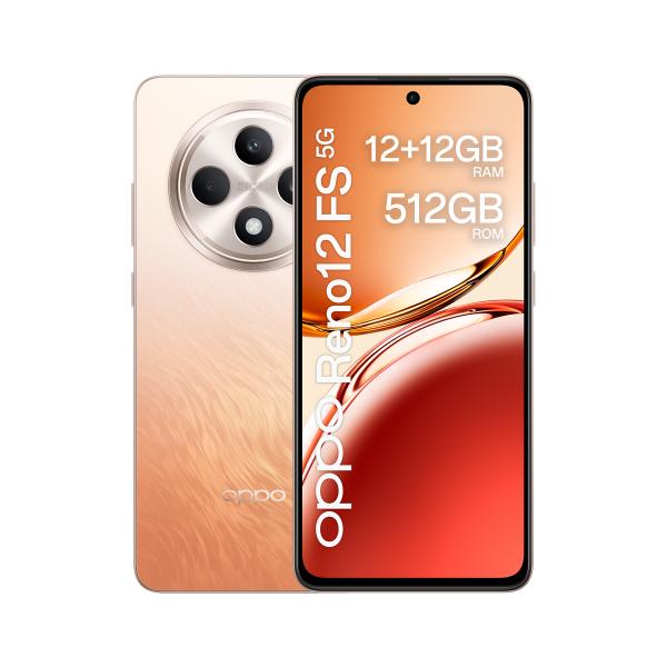 OPPO Reno12 FS 5G AI Smartphone, Tripla fotocamera 50+8+2MP, Selfie 32MP, Display 6.67 120HZ AMOLED FHD+, 5000mAh, RAM 12GB(Esp4GB/8GB/12GB)+ROM 512GB, [Versione Italia], Amber Orange - EUROBABYLON