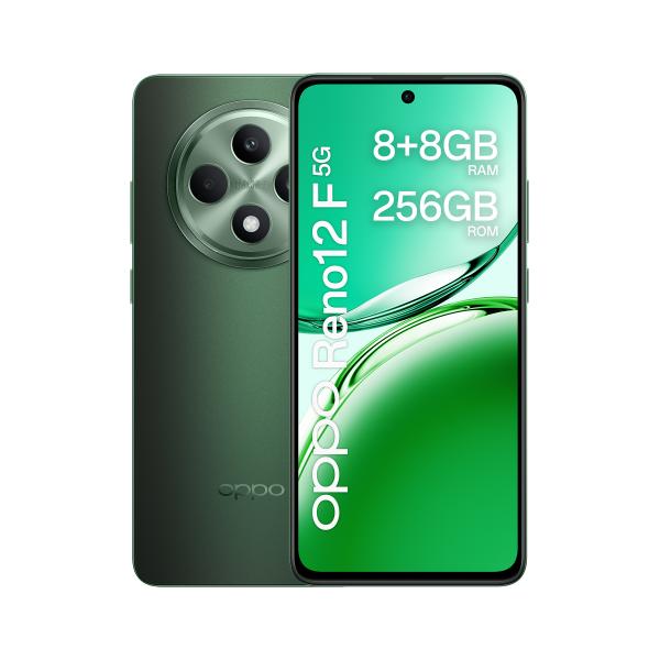 OPPO Reno12 F 5G AI Smartphone, Tripla fotocamera 50+8+2MP, Selfie 32MP, Display 6.67 120HZ AMOLED FHD+, 5000mAh, RAM 8GB(Esp4GB/6GB/8GB)+ROM 256GB, [Versione Italia], Olive Green - EUROBABYLON