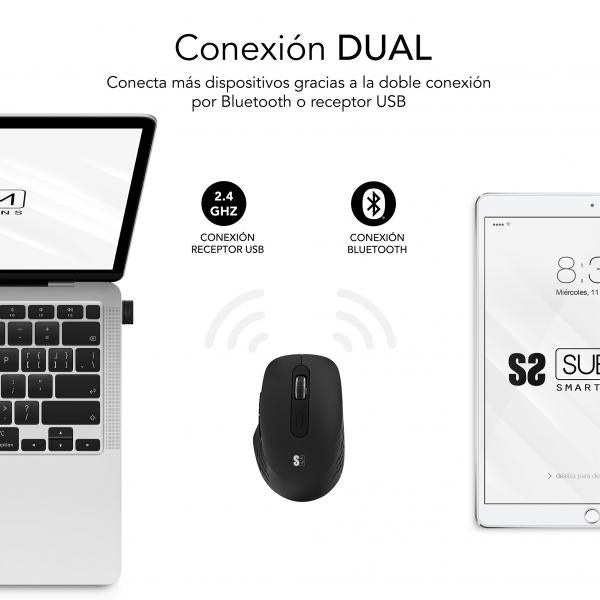 SUBBLIM SUBMO-EDCUR01 mouse Universale Mano destra Bluetooth + USB Type-A Ottico 1600 DPI