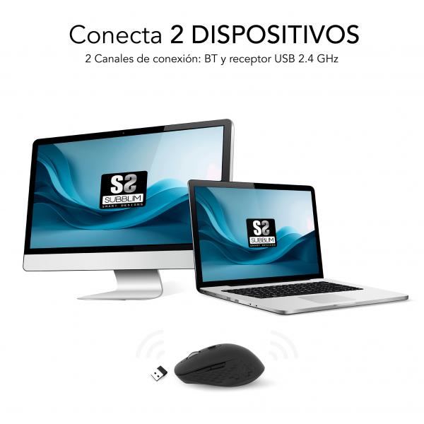 SUBBLIM SUBMO-EDCUR01 mouse Universale Mano destra Bluetooth + USB Type-A Ottico 1600 DPI