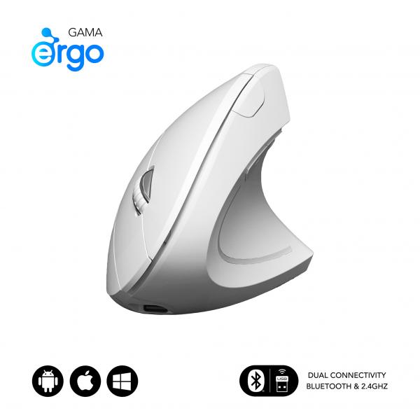 SUBBLIM RATON OPTICO DUAL GLIDE VERTICAL ERGO DUAL BATERIA BLANCO mouse Universale Mano destra Bluetooth + USB Type-A Ottico 1600 DPI