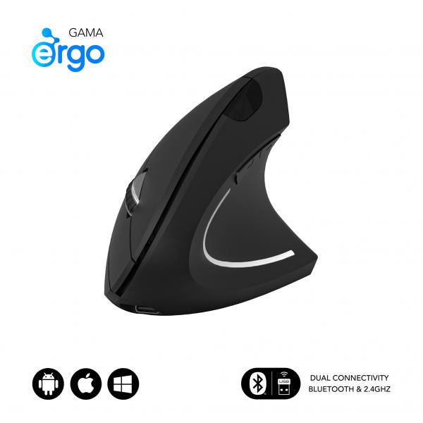 SUBBLIM RATON OPTICO DUAL GLIDE VERTICAL ERGO DUAL BATERIA NEGRO mouse Universale Mano destra Bluetooth + USB Type-A Ottico 1600 DPI