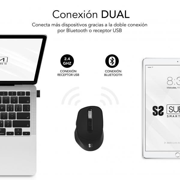 SUBBLIM RATON OPTICO DUAL COMFORT ERGO DUAL BATERIA NEGRO mouse Universale Mano destra Bluetooth + USB Type-A Ottico 2400 DPI