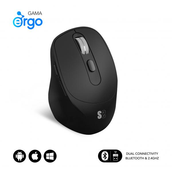 SUBBLIM RATON OPTICO DUAL COMFORT ERGO DUAL BATERIA NEGRO mouse Universale Mano destra Bluetooth + USB Type-A Ottico 2400 DPI