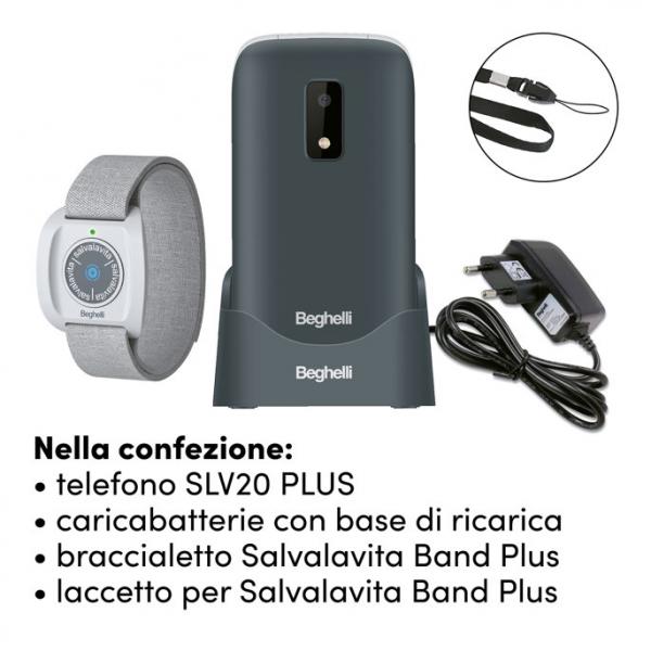 Beghelli SLV 20 + BAND PLUS 7,11 cm (2.8") 100 g Grigio Telefono per anziani - EUROBABYLON