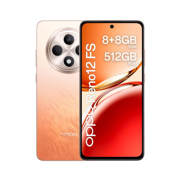 OPPO Reno12 FS 4G AI Smartphone, Tripla fotocamera 50+8+2MP, Selfie 32MP, Display 6.67 120HZ AMOLED FHD+, 5000mAh, RAM 16 GB (8+8) + ROM 512GB, [Versione Italia], Amber Orange