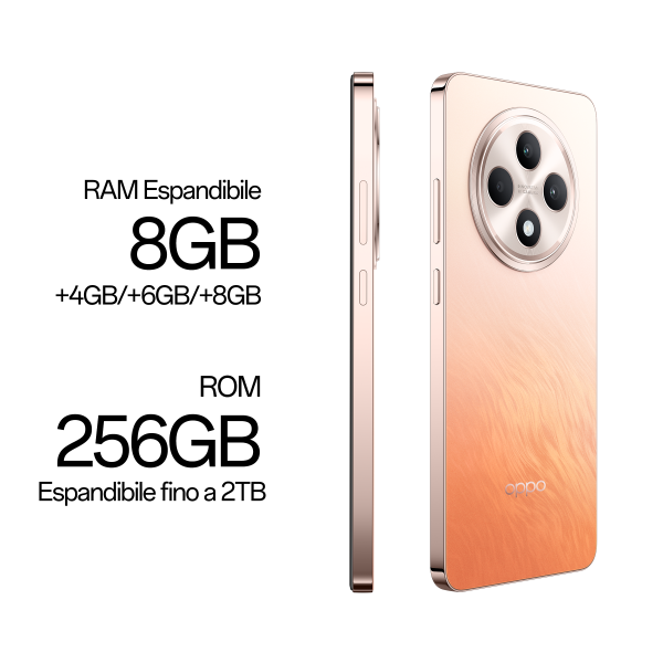 OPPO Reno12 F 4G AI Smartphone, Tripla fotocamera 50+8+2MP, Selfie 32MP, Display 6.67 120HZ AMOLED FHD+, 5000mAh, RAM 16 GB (8+8) + ROM 256GB, [Versione Italia], Amber Orange - EUROBABYLON