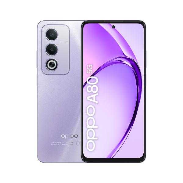 OPPO A80 5G Smartphone, AI Doppia Fotocamera 50+2MP, Selfie 8MP, Display 6.67 120HZ LCD HD+, 5100mAh, RAM 8(Esp4GB/6GB/8GB)+ROM 256GB (esp1TB), IP54, [Versione Italia], Moonlight Purple - EUROBABYLON