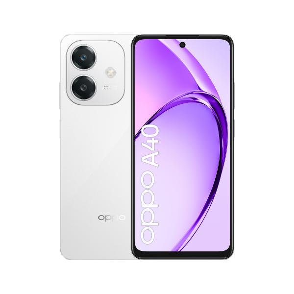 OPPO A40 Smartphone, Fotocamera AI 50MP, Selfie 5MP, Display 6.67 90HZ LCD HD+, 5100mAh, RAM 12 GB (6+6) + ROM 128GB, IP54, [Versione Italia], Starlight White - EUROBABYLON