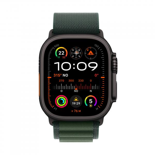 Apple Watch Ultra 2 GPS + Cellular 49mm Cassa Titanio Nero con Dark Green Alpine Loop - Small