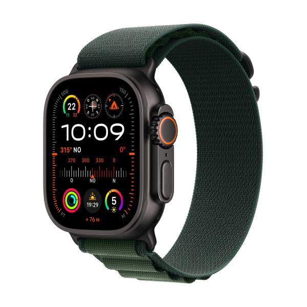 Apple Watch Ultra 2 GPS + Cellular 49mm Cassa Titanio Nero con Dark Green Alpine Loop - Small - EUROBABYLON