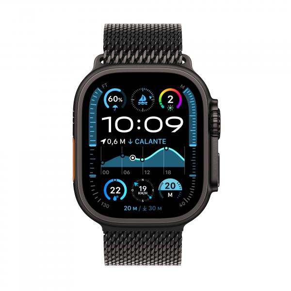 Apple Watch Ultra 2 GPS + Cellular 49mm Cassa Titanio Nero con Nero Titanium Milanese Loop - L - EUROBABYLON