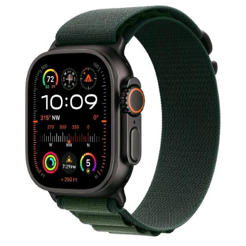 APPLE WATCH ULTRA 2 GPS + CELLULAR 4G 49mm CASSA IN TITANIO NERO CINTURINO ALPINE LOOP VERDE SCURO - LARGE - EUROBABYLON