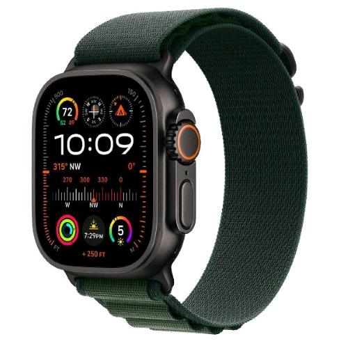 APPLE WATCH ULTRA 2 GPS + CELLULAR 4G 49mm CASSA IN TITANIO NERO CINTURINO ALPINE LOOP VERDE SCURO - MEDIUM - EUROBABYLON