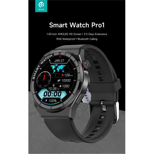 DEVIA Smart Watch Pro1 EM705 IP68 Display Amoled HD Nero - EUROBABYLON