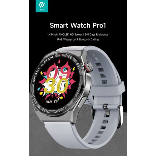 DEVIA Smart Watch Pro1 EM705 IP68 Display Amoled HD Silver - EUROBABYLON