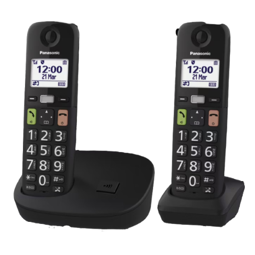 PANASONIC KX-TGU112EXB DUO BLACK DECT CON PULSANTI GRANDI ED AUDIO POTENZIATO CON AGGIUNTIVO - EUROBABYLON