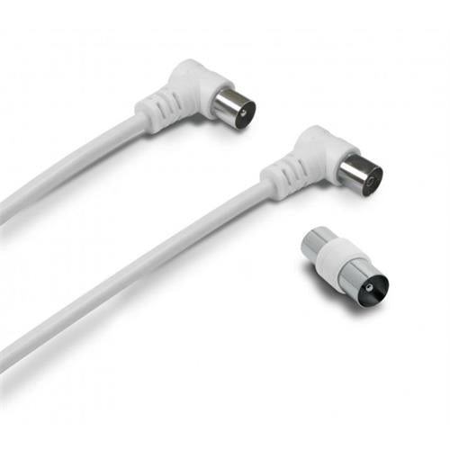 METRONIC COAXIAL TV CABLE  9.52MM ANGLED MALE/FEMALE 2M + ADAPTER MALE/MALE WHITE 338008