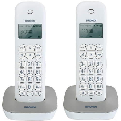 CORDLESS BRONDI GALA TWIN 2 DECT RUBRICA ID CHIAMATE SVEGLIA 7H AUTONOMIA BIANCO E GRIGIO - EUROBABYLON