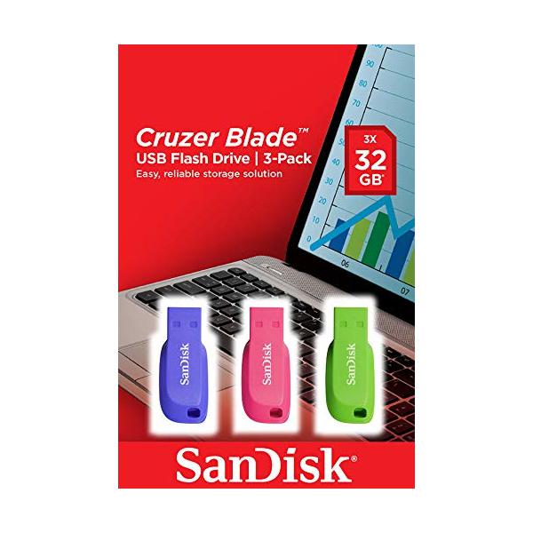 SanDisk Cruzer Blade 3x 32GB unità flash USB USB tipo A 2.0 Blu, Verde, Rosa