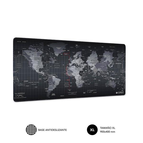 SUBBLIM Mousepad World XL Tappetino per mouse per gioco da computer Nero