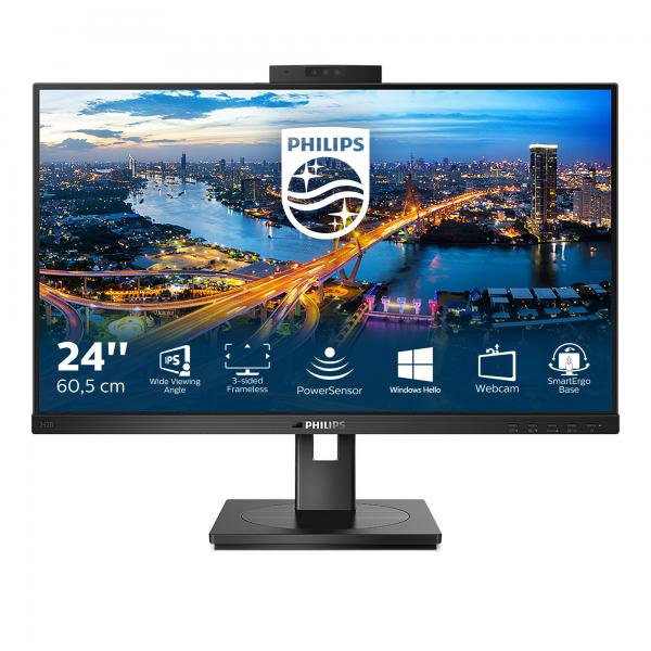 MONITOR PHILIPS LED 23.8"Wide 242B1H/00 IPS 1920x1080 250cd/mq 1000:1 2x2W MM Webcam MIc. Pivot RegH VGA DVI HDMI DP HUB USB